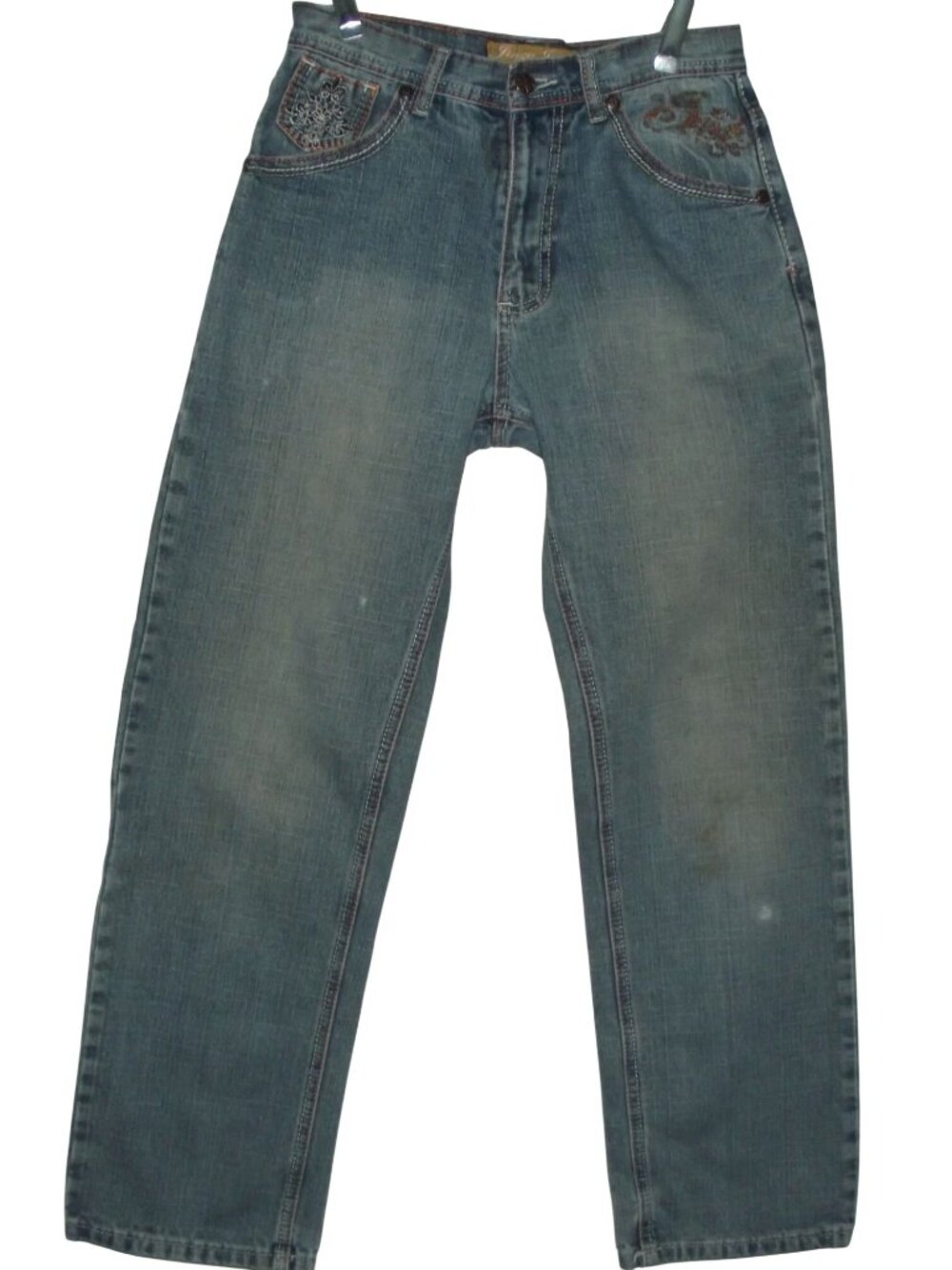 Jinzu Y2K Jeans Boys 16 x 28" Straight Leg Mid Rise embroidered pockets